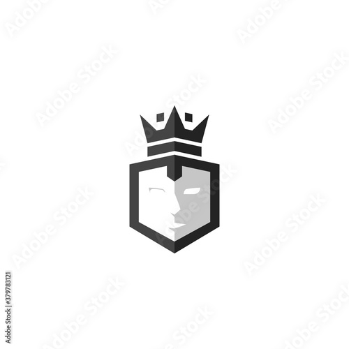 Cube shield with face and king crown logo icon vector symbol illustration