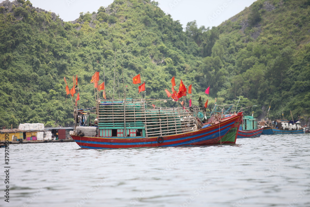 Floating Fishing Village In The Ha Long Bay. Cat Ba Island, Vietnam Asia. Cat Ba, Vietnam - March 5, 2020