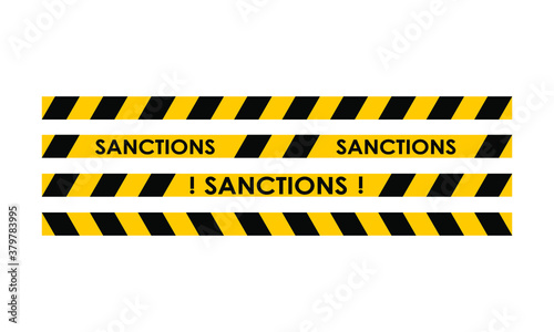 Yellow warning tape with the inscription SANCTIONS, Vector warning tapes about the introduction of sanctions