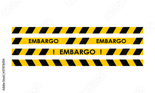 Yellow warning tape with the inscription embargo, vector tape, warning of the embargo, the ban on the sale of oil products
