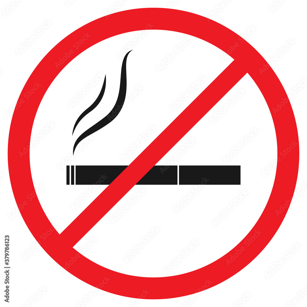 Vector stock icon that prohibits Smoking. No smoking. Cigarette with smoke inside a red crossed out circle on a white background Vector stock icon that prohibits Smoking. No smoking. Cigarette with smoke inside a red crossed out circle on a white background