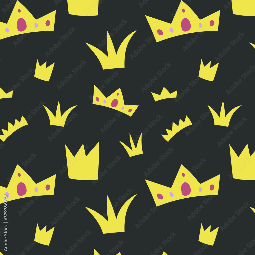 Fototapeta premium Hand-drawn doodle pattern with crowns for web design, textile and wrapping. Vector background