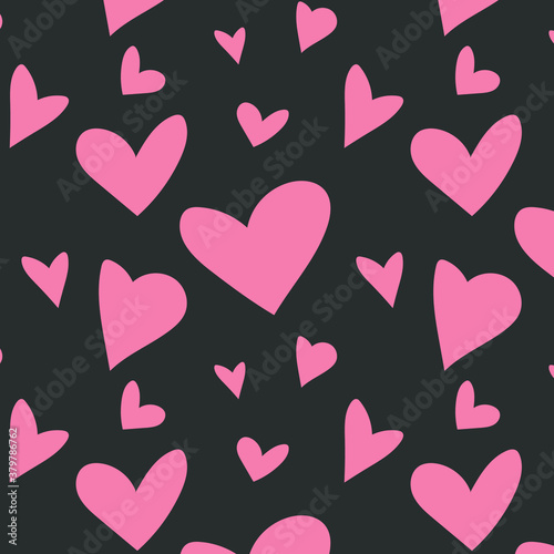 Happy Valentine's day hand-drawn doodle pattern with hearts for web design, textile and wrapping. Vector background