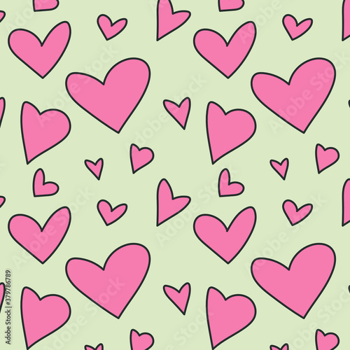 Happy Valentine's day hand-drawn doodle pattern with hearts for web design, textile and wrapping. Vector background