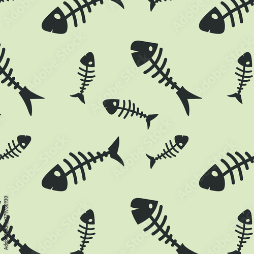 Hand-drawn doodle pattern with fish skeletons for web design, textile and wrapping. Vector background
