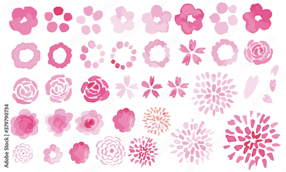 水彩タッチの桜とピンクの花