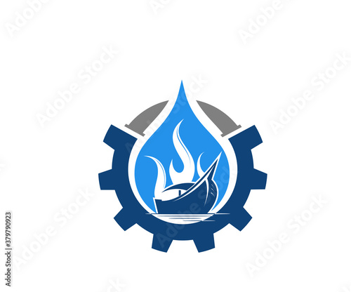Gear ship water fire logo design template