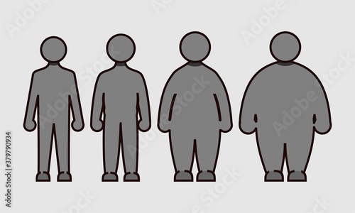 Thick and thin.Body size. Obesity progression. Illustration vector