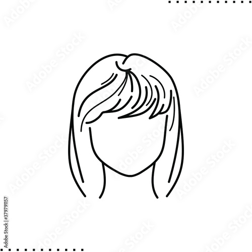 bob hairstyle with bangs vector icon in outline