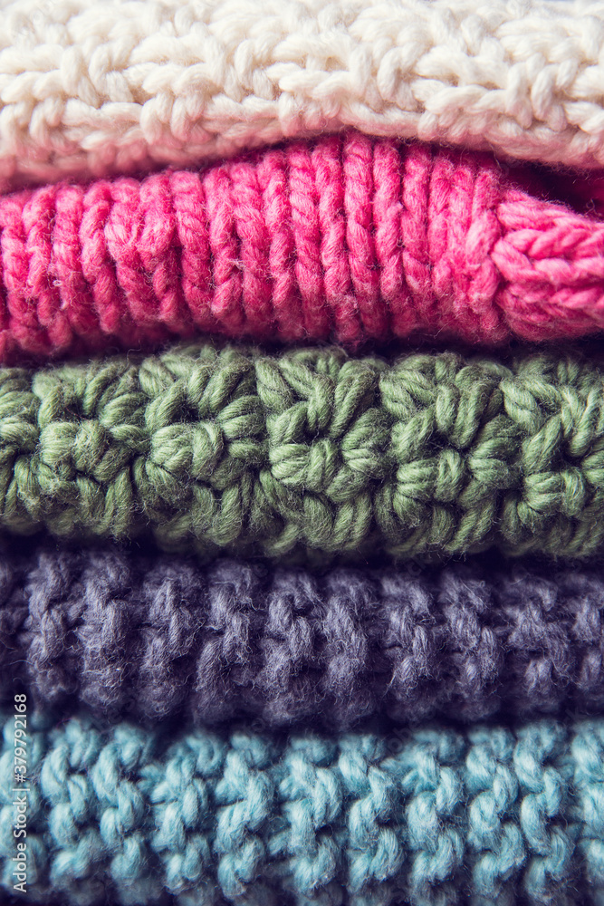 A pile of folded knitted fabric A pile of folded knitted fabric