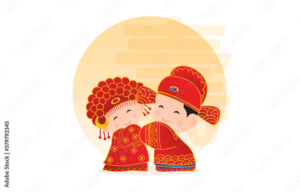 Chinese wedding couple, Chinese wedding cartoon, Traditional Chinese ...