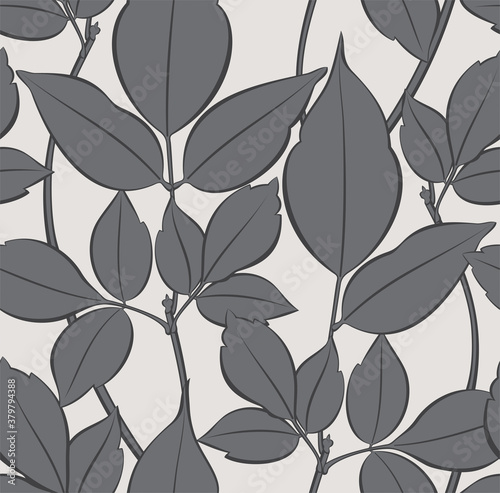 Seamless pattern with leaves on branches. Floral illustration for print or textile.