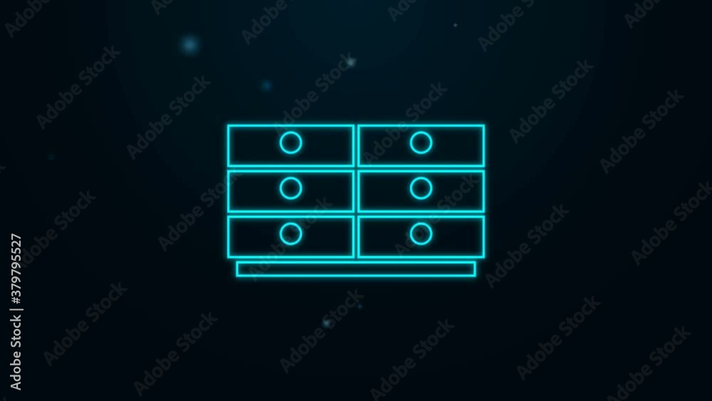 Glowing neon line Chest of drawers icon isolated on black background. 4K Video motion graphic animation Glowing neon line Chest of drawers icon isolated on black background. 4K Video motion graphic animation