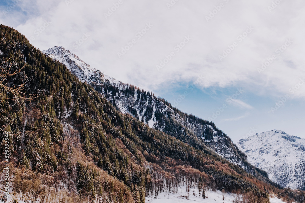 View of the European Alps in winter.