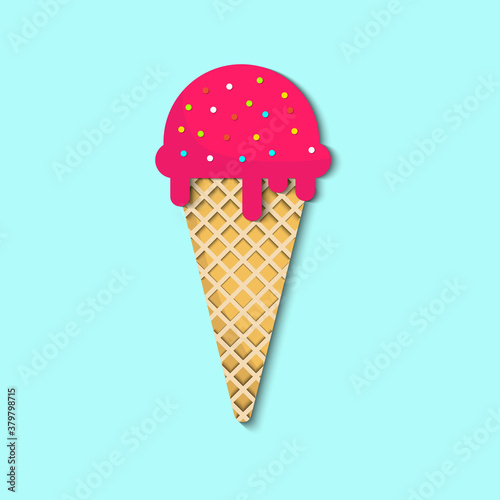Delicious scoop Ice Cream cone with marbles vector illustration with paper art style