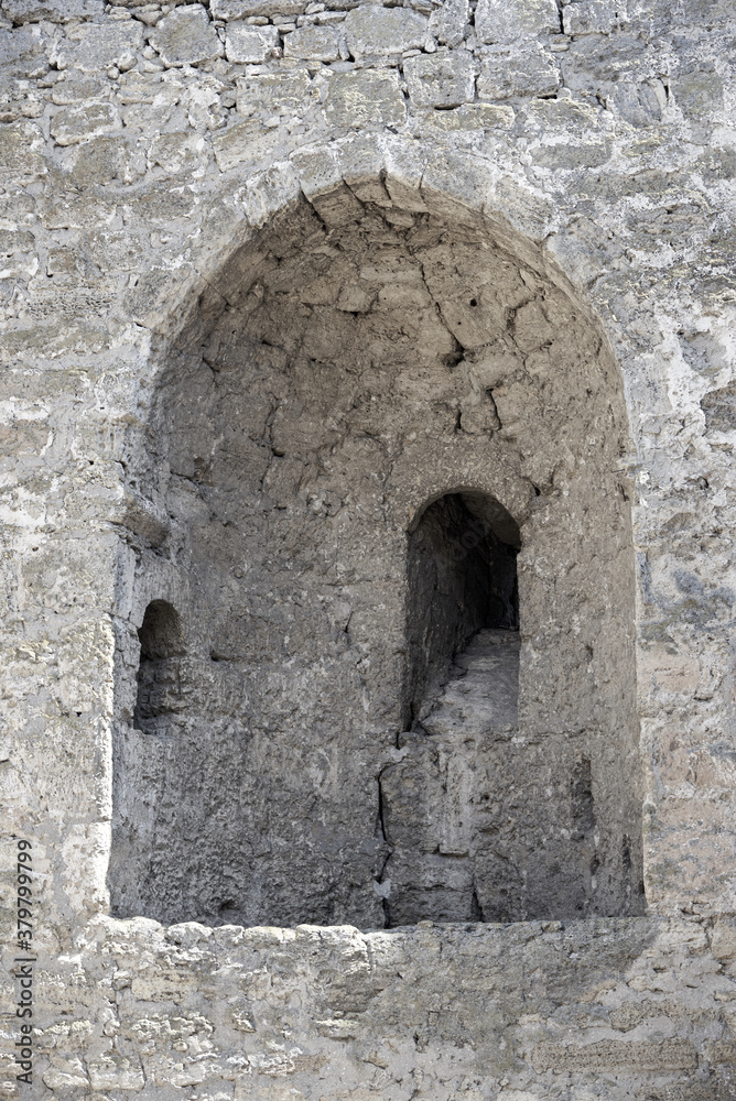Windows in the walls of the ancient stone Akkerman fortress in Ukraine.