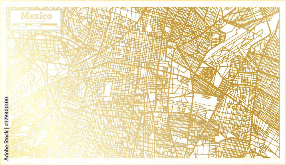Mexico City Map in Retro Style in Golden Color. Outline Map.