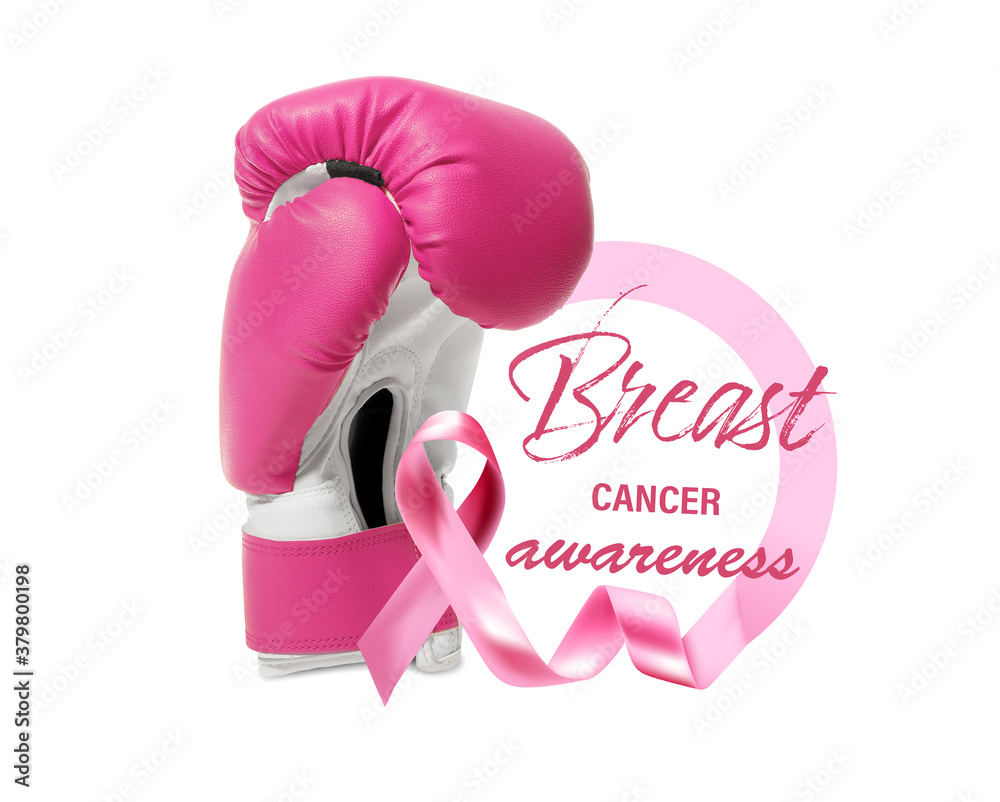 Pink ribbon and boxing glove with text '
