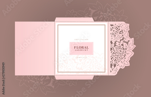 Rose Laser cut, minimalist floral laser cut pink paper, flower template design, floral pink invitation laser cut, Laser cutting template for greeting card, envelopes, wedding invitation, mockup design