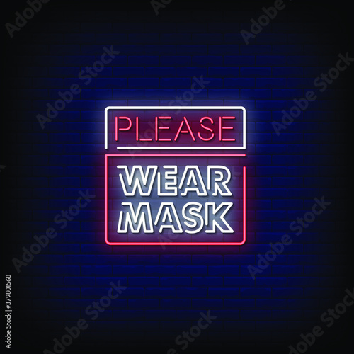 Please Wear Mask Neon Signs Style Text Vector