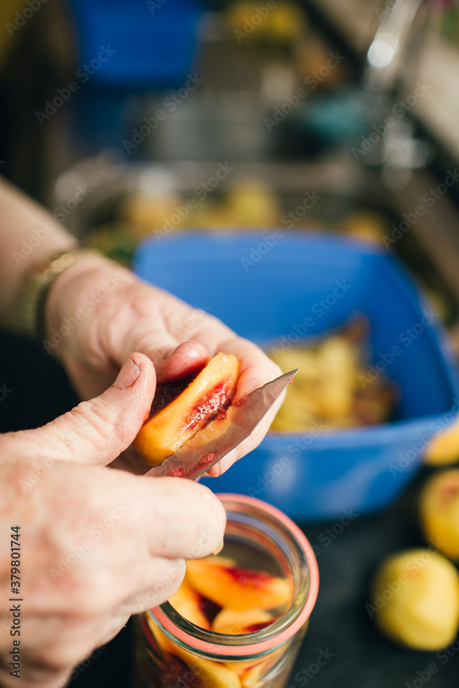 Summer fruits, preserving fresh peaches Summer fruits, preserving fresh peaches