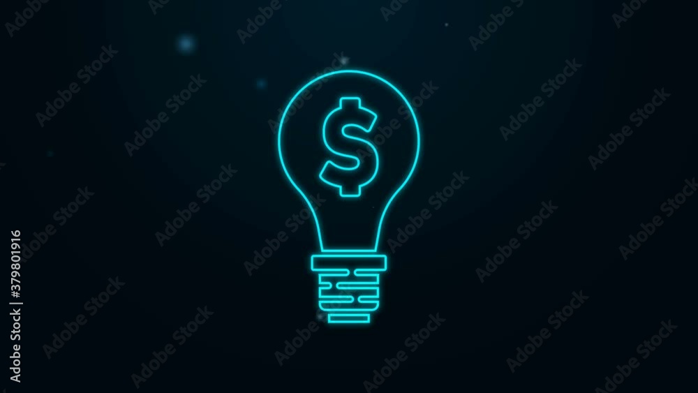 Glowing neon line Light bulb with dollar symbol icon isolated on black background. Money making ideas. Fintech innovation concept. 4K Video motion graphic animation Glowing neon line Light bulb with dollar symbol icon isolated on black background. Money making ideas. Fintech innovation concept. 4K Video motion graphic animation