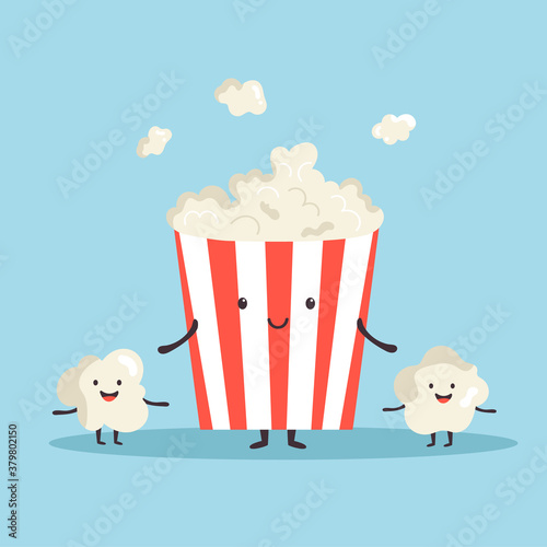Pop corn bucket and little air corns. Comic Vector illustration