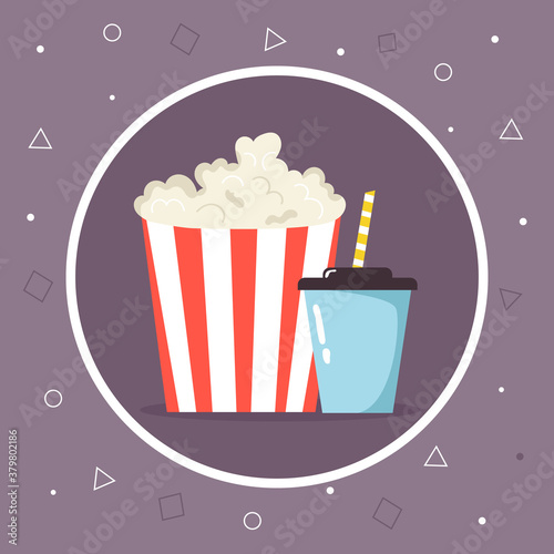 Super combo pop corn and sweet soda drink. Cinema icons