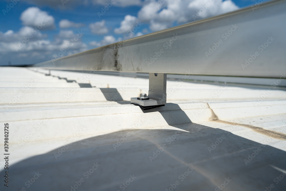 Foto de installing metal sheet bar frame and grounding system stock