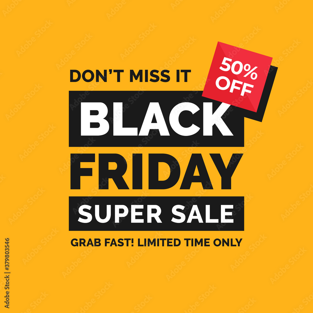 Black friday simple typography social media poster design with minimal shape vector illustration