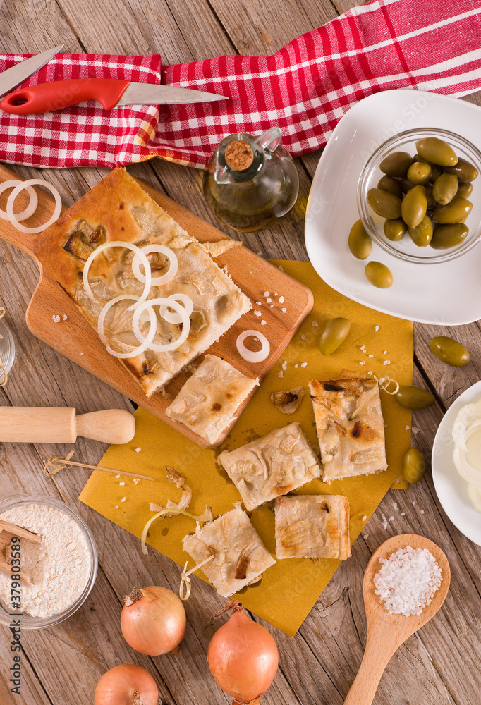 Fototapeta premium Genoese focaccia flatbread. 