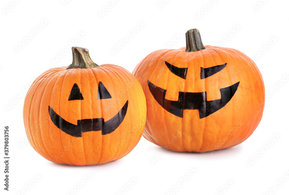 Fototapeta premium Halloween pumpkins on white background