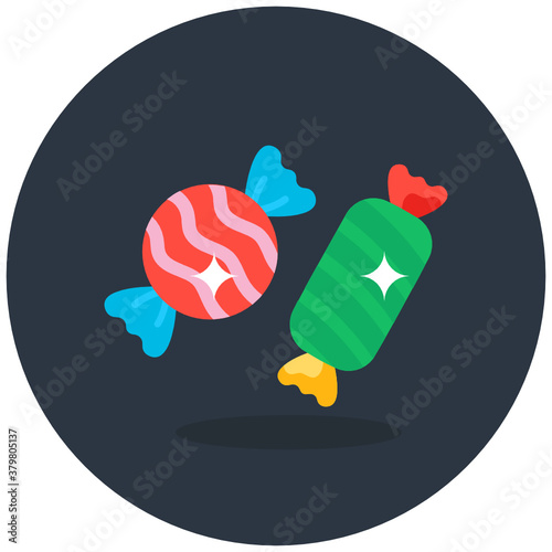 
Wrapped sweet candies, confectionery item in modern flat style 

