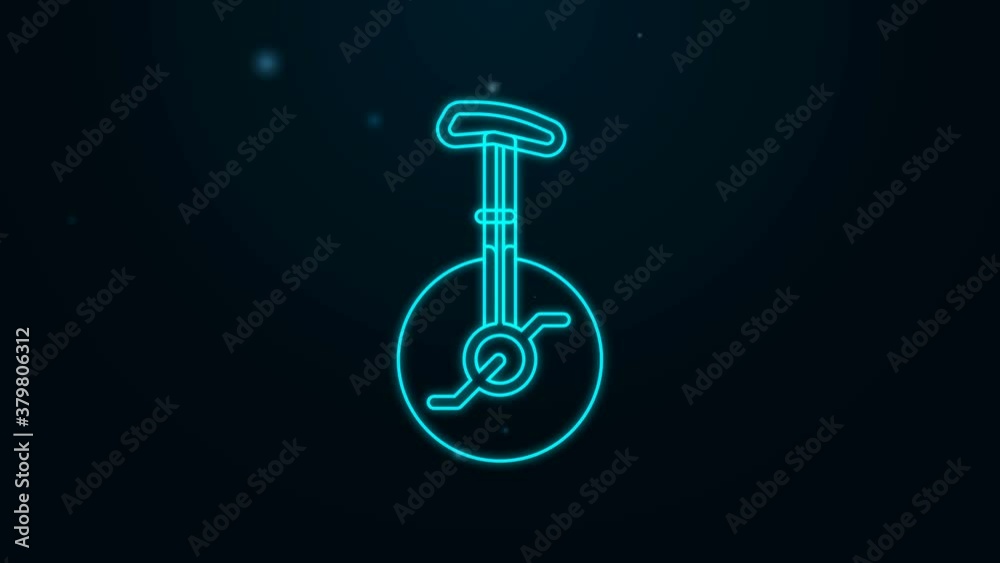 Glowing neon line Unicycle or one wheel bicycle icon isolated on black background. Monowheel bicycle. 4K Video motion graphic animation Glowing neon line Unicycle or one wheel bicycle icon isolated on black background. Monowheel bicycle. 4K Video motion graphic animation