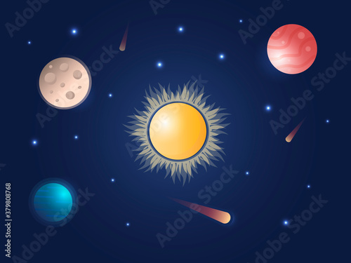 Fototapeta Naklejka Na Ścianę i Meble -  Cosmic vector illustration with fantasy universe planets. Space background for poster, banner, web