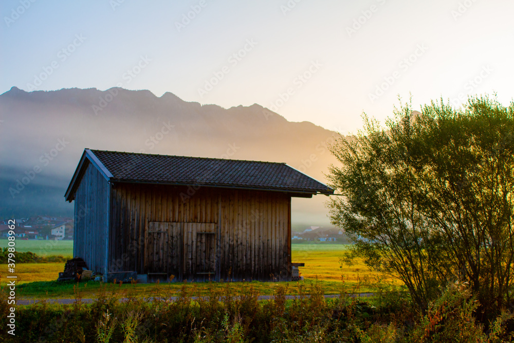 Sonnenaufgang Berge Tirol Scheune Landschaft Sonnenaufgang Berge Tirol Scheune Landschaft