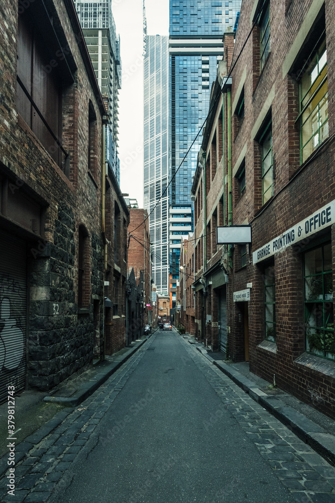 Classic Melbourne CIty Laneway with modern office building at th Classic Melbourne CIty Laneway with modern office building at th