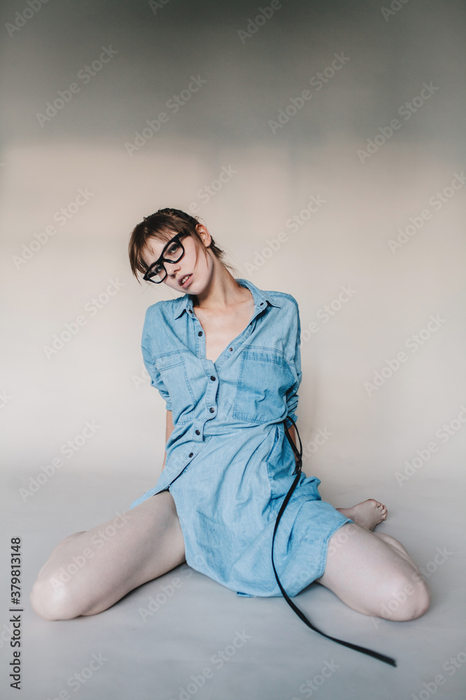 Provocative model posing in studio Provocative model posing in studio