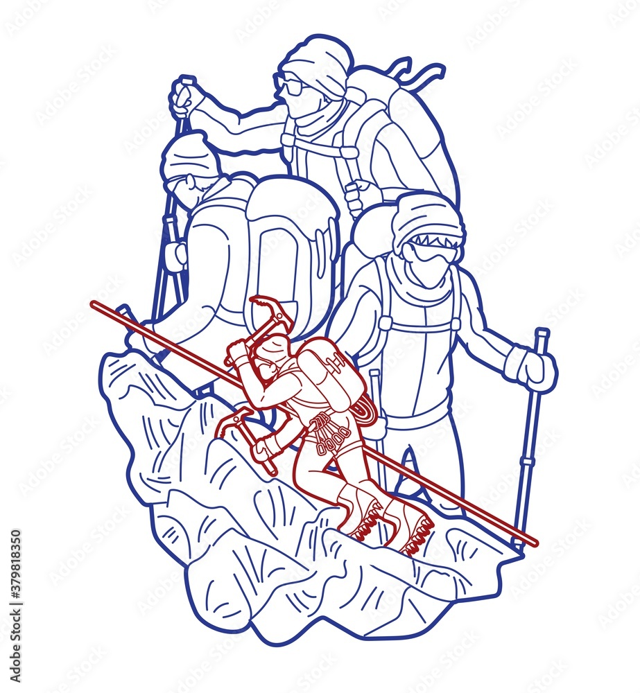 Group of people Hiker climbing mountain hiking cartoon graphic vector Group of people Hiker climbing mountain hiking cartoon graphic vector