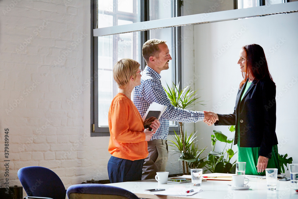 Businessman And Businesswoman Shaking Hands In Office Businessman And Businesswoman Shaking Hands In Office