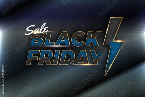 Black Friday sale with effect theme metal blue gold color concept for trendy flayer and banner template promotion market online