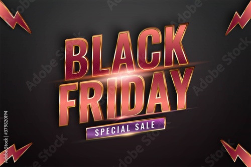 Black Friday special sale with effect theme metal red gold color concept for trendy flayer and banner template promotion market online