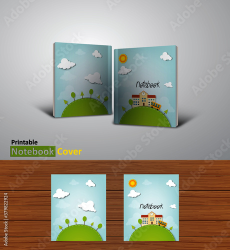Back to school notebook cover designs with mockups, Ready to print CMYK color modes- textbook design concept