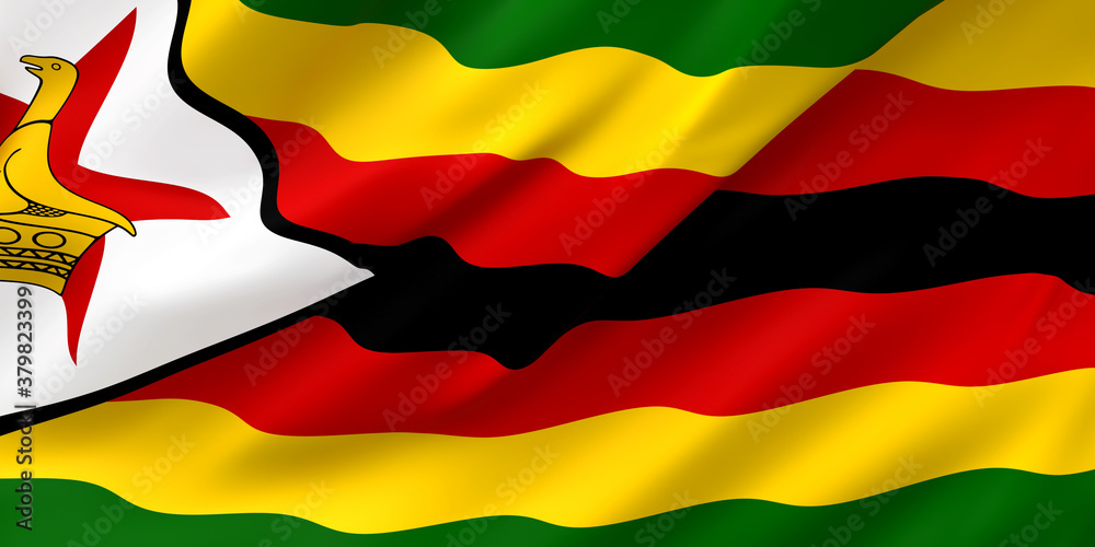 Naklejka premium National Fabric Wave Closeup Flag of Zimbabwe