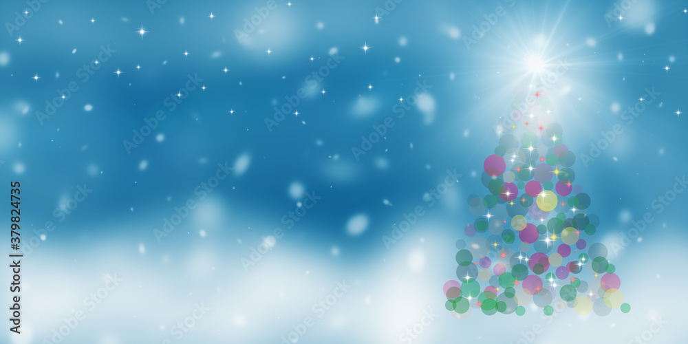 Abstract Christmas tree on a blue background with falling snow. Christmas card. Banner. Abstract Christmas tree on a blue background with falling snow. Christmas card. Banner.