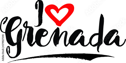 I Love Grenada Handwritten calligraphy White Color Text On 
Grey Background