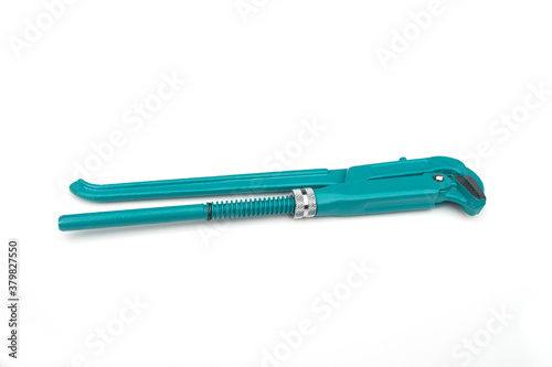 Green straight pipe wrench on white background.