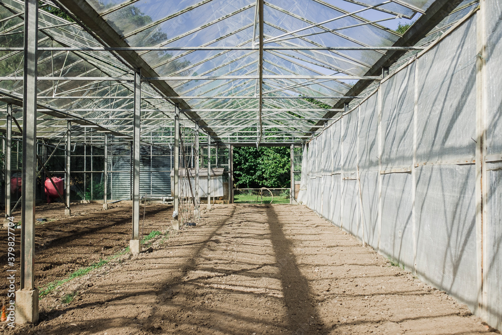 Soil in a greenhouse ready for planting. Soil in a greenhouse ready for planting.
