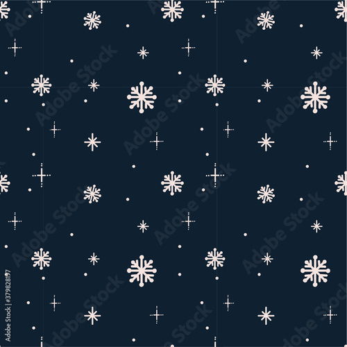 Seamless vector pattern with winter smowflake, snowfall. Christmas pattern. Dark blue background