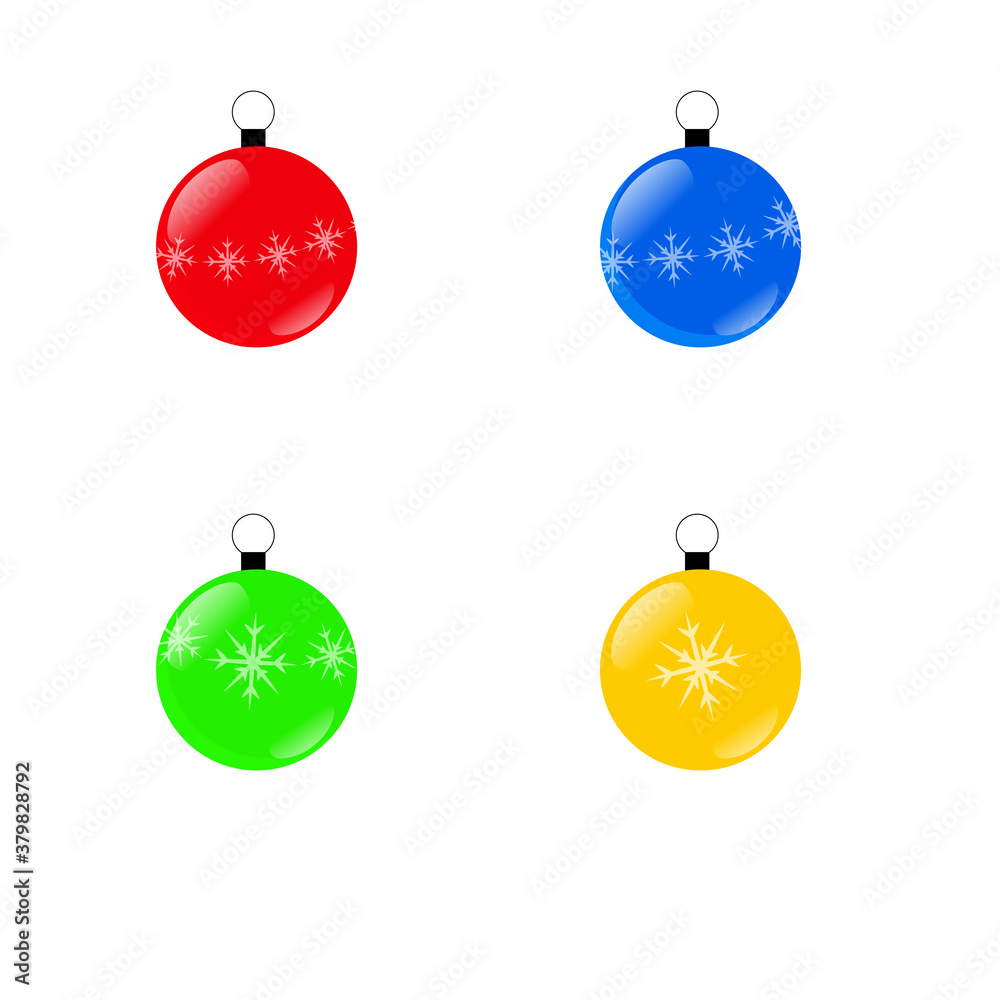 set of isolated multicolored Christmas balls on a white background. red, blue, yellow, green